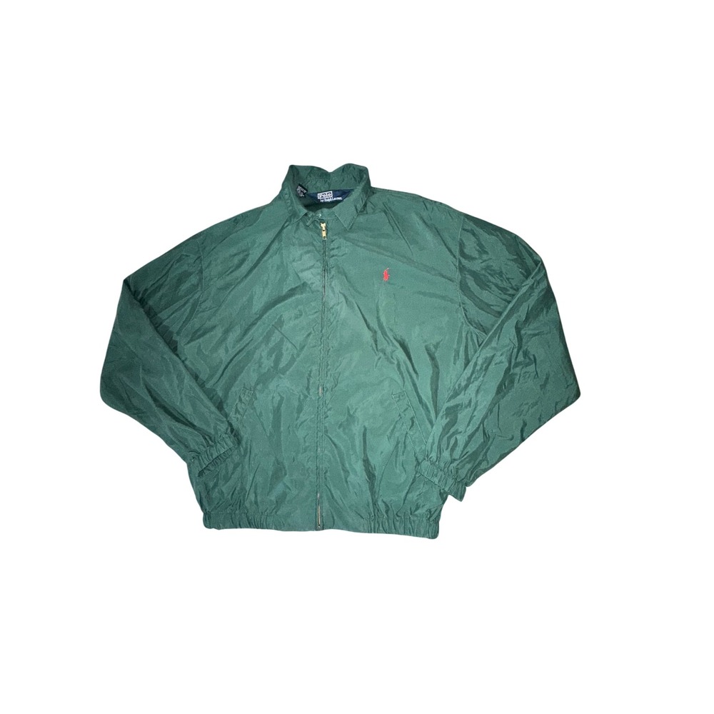 Polo Ralph Lauren Mens Green Nylon Windbreaker Jacket Full Zip Size Medium M